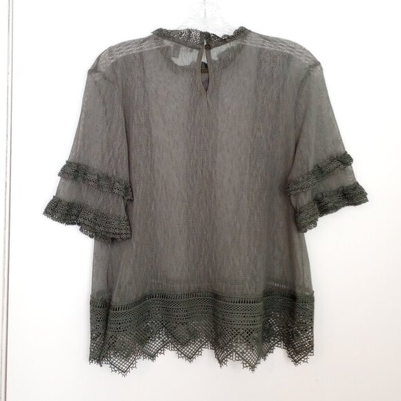 Anthropologie Blue Tassel Mattie Grey Lace Sheer Top - Picture 7 of 9